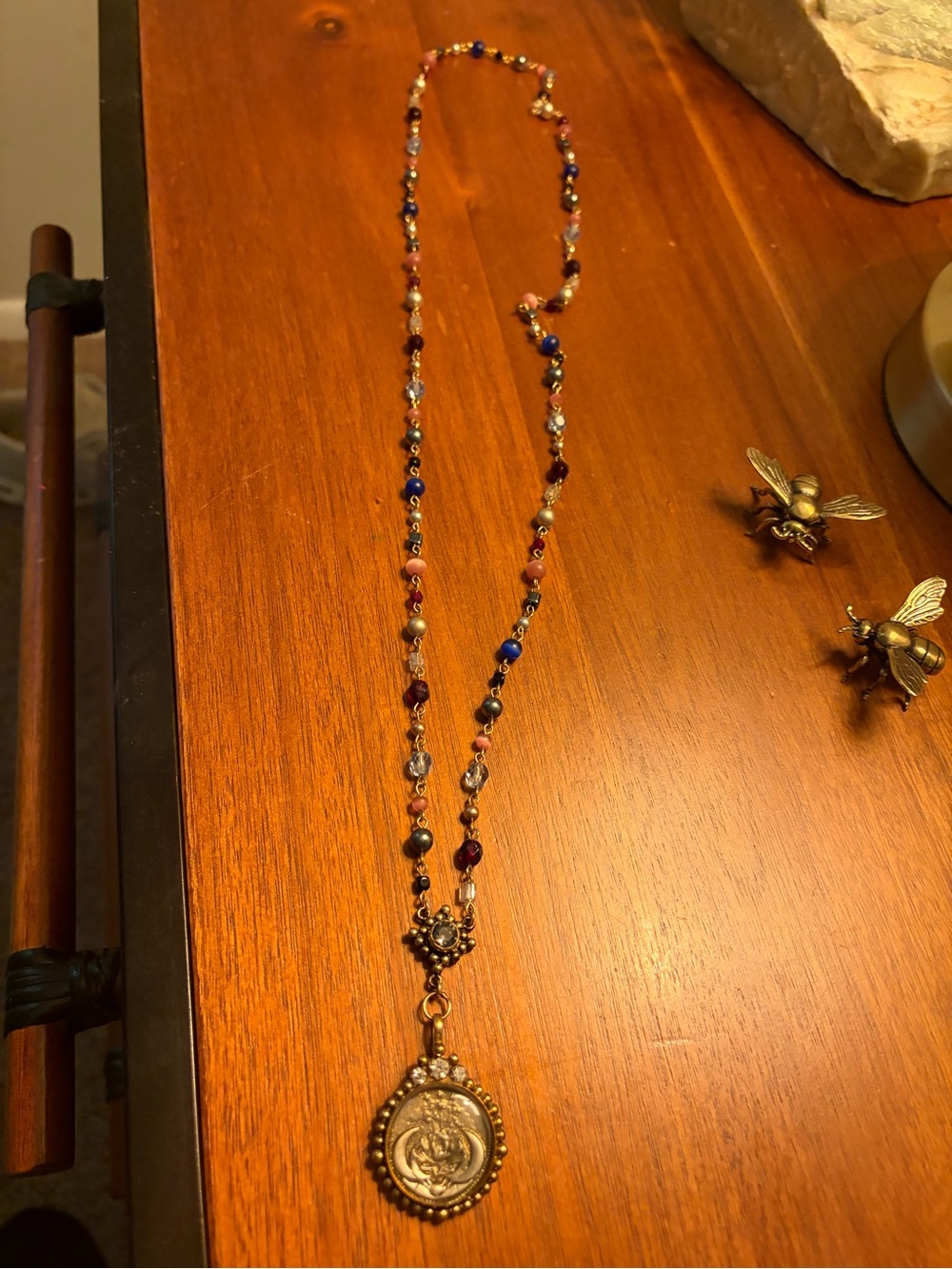 Virgins Saints & Angels lotus Beaded Pendant Necklace with Gold Medallion - Picture 8 of 8